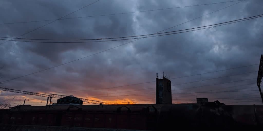 Sunset over Gyumri Railway Station