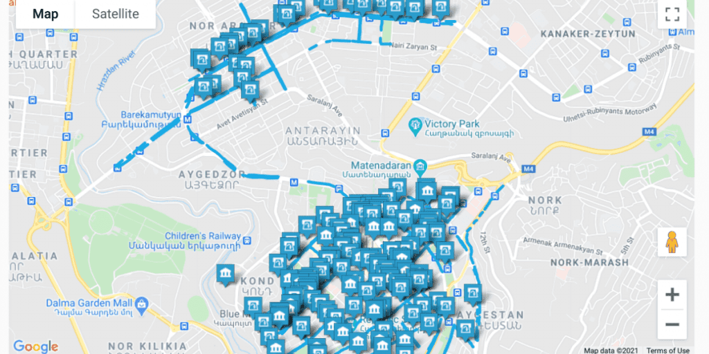 Yerevan paid parking map