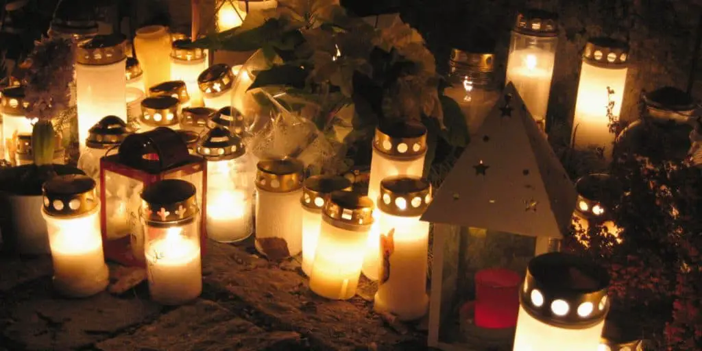 Church candles at the cemetery on CHristmas eve